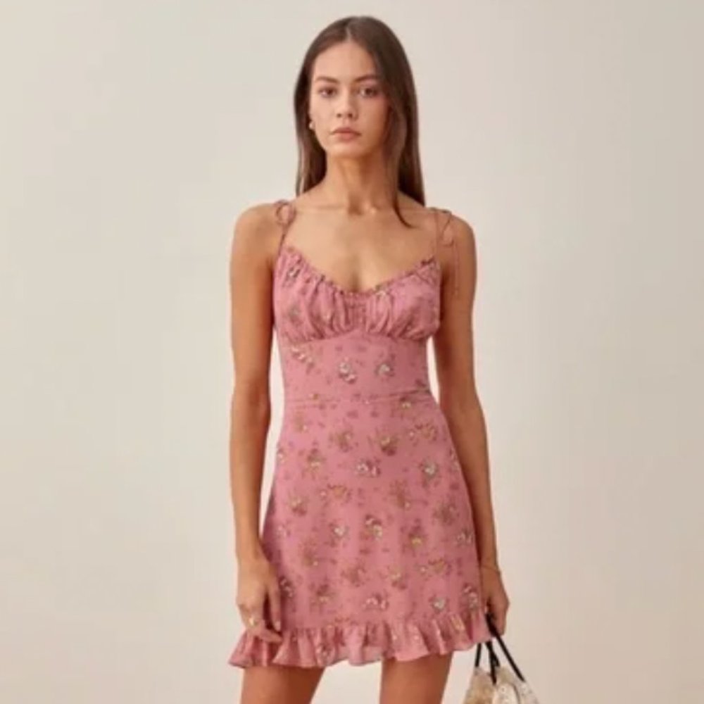 Reformation Esther Rosato Floral Print Sleeveless Pink Mini Dress
